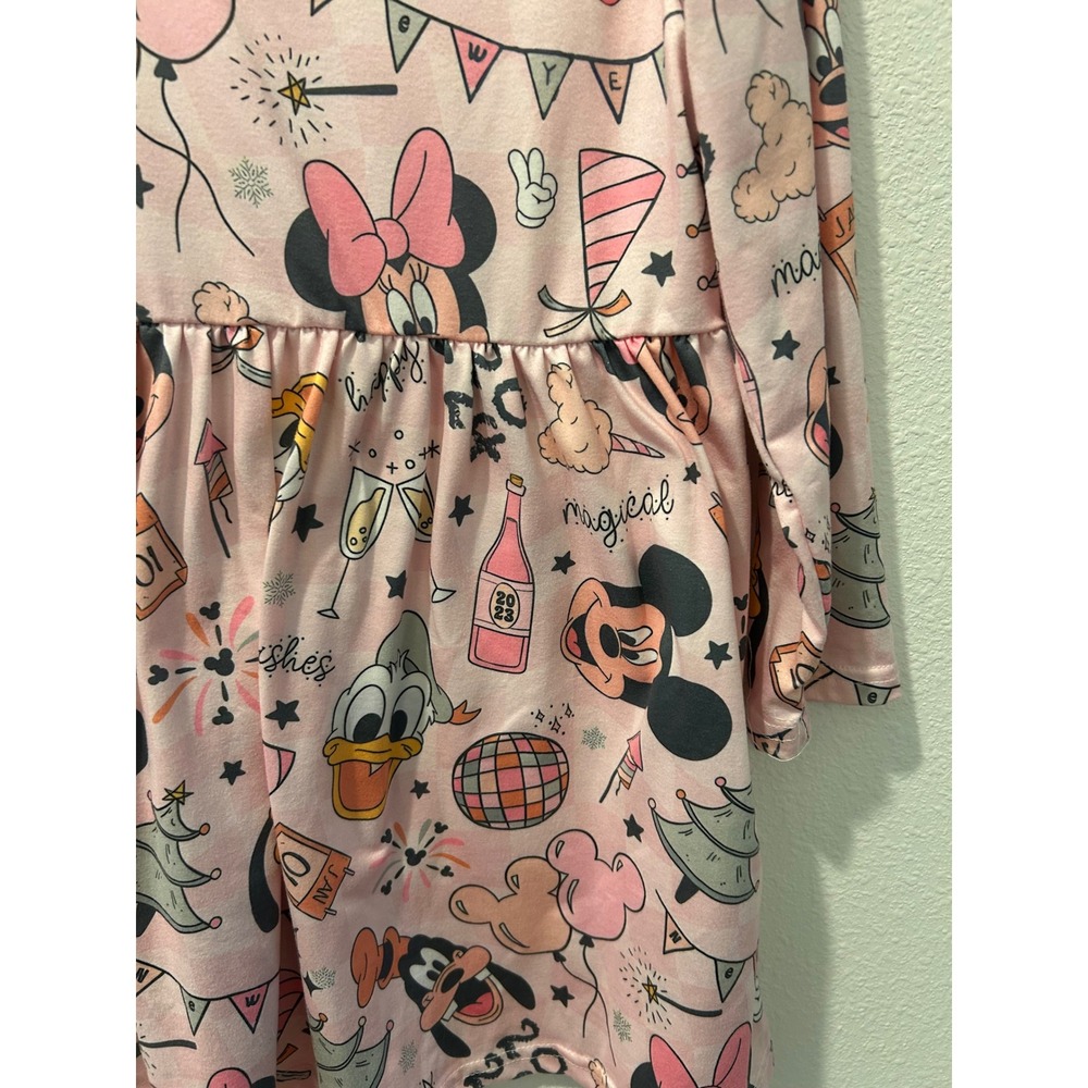 Disney Mickey Minnie Pluto New Years Eve Pink Long Sleeve Dress Toddler Girls 4T - Picture 4 of 6